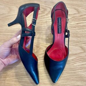 Charles Jourdan Black Heels with Red Interior